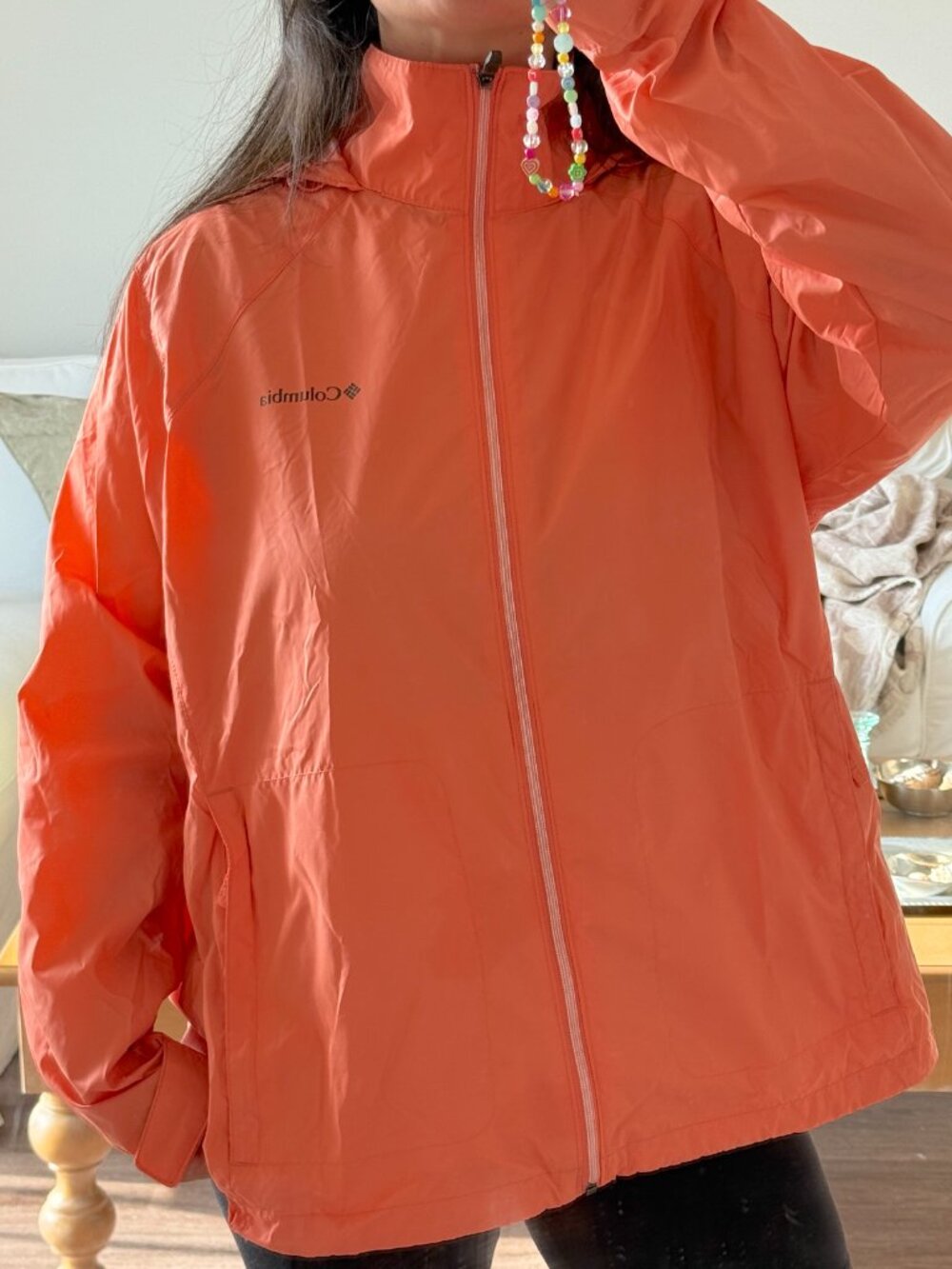 Columbia Coral Orange Oversized Windbreaker Raincoat - Women's Size 2X